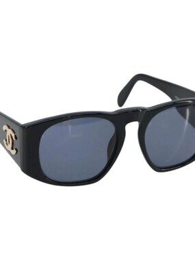 CHANEL Sunglasses plastic Black CC